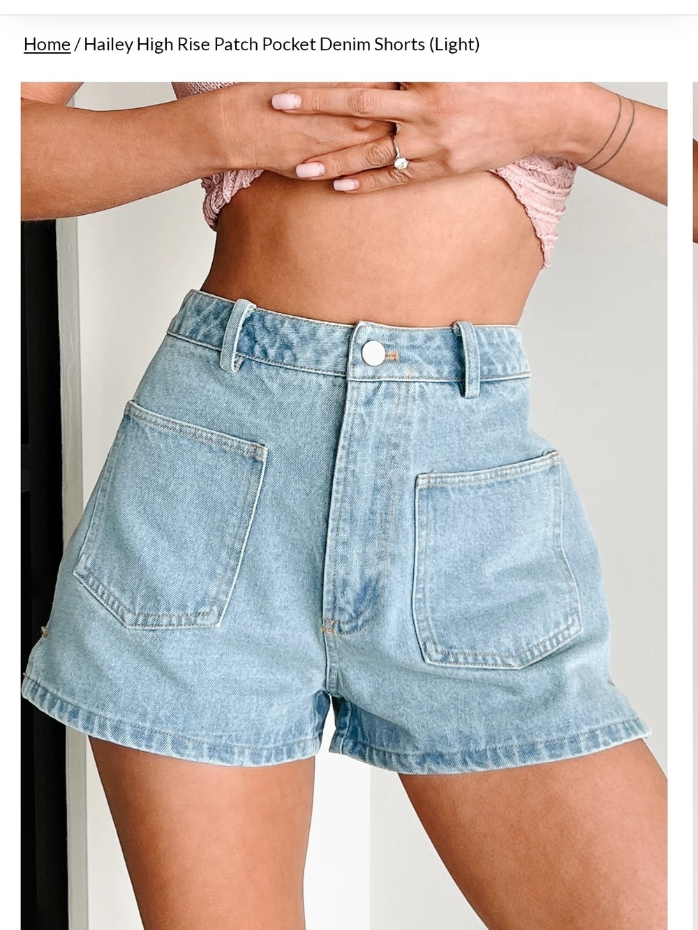 Hailey High-Rise Patch Pocket Denim Shorts - Light Blue